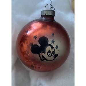 Vintage Mickey Mouse Glass Ornament USA Red Round Ball‎